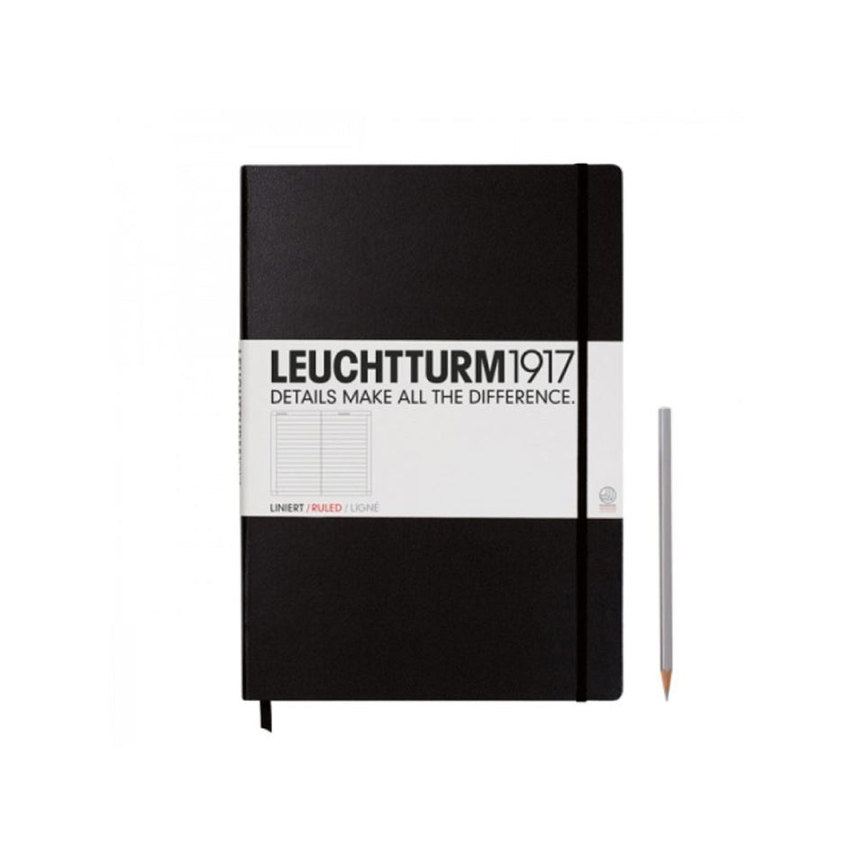 LEUCHTTURM1917 Notebook Master (A4+) Hardcover, 235 Numbered Pages, Ruled - Black