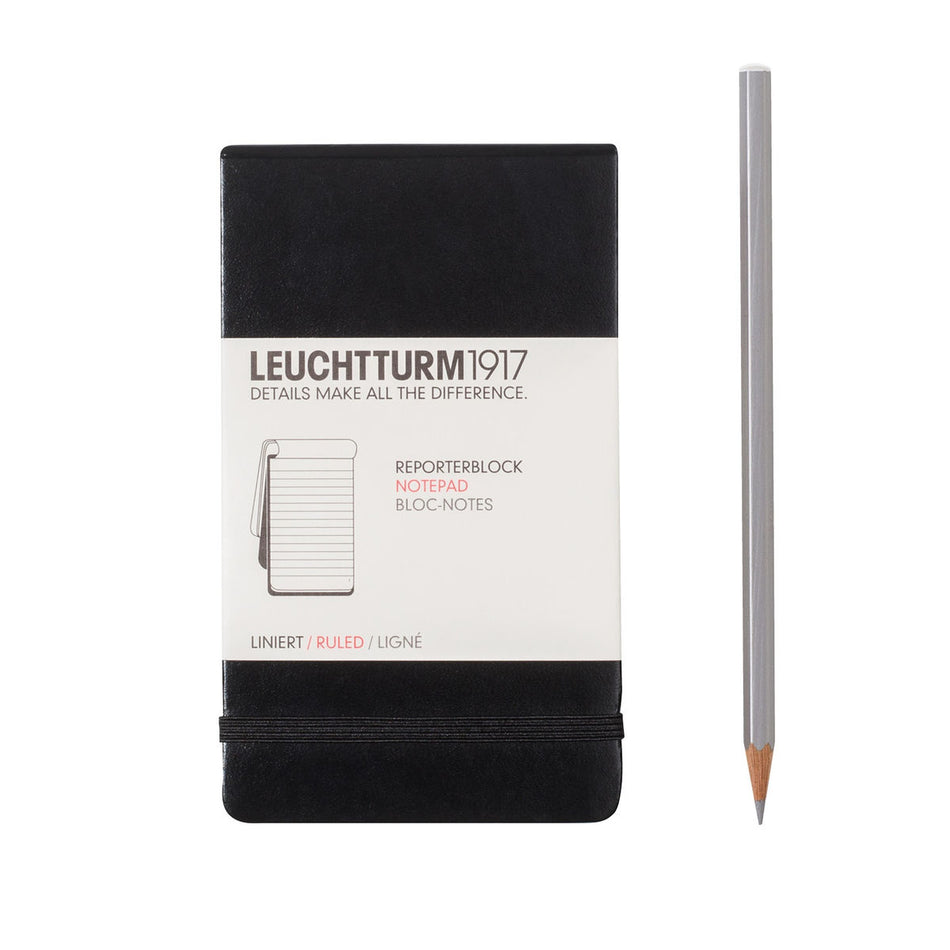 LEUCHTTURM1917 Reporter Notepad Pocket (A6) Hardcover, 94 Numbered Sheets/188 Pages, Ruled - Black