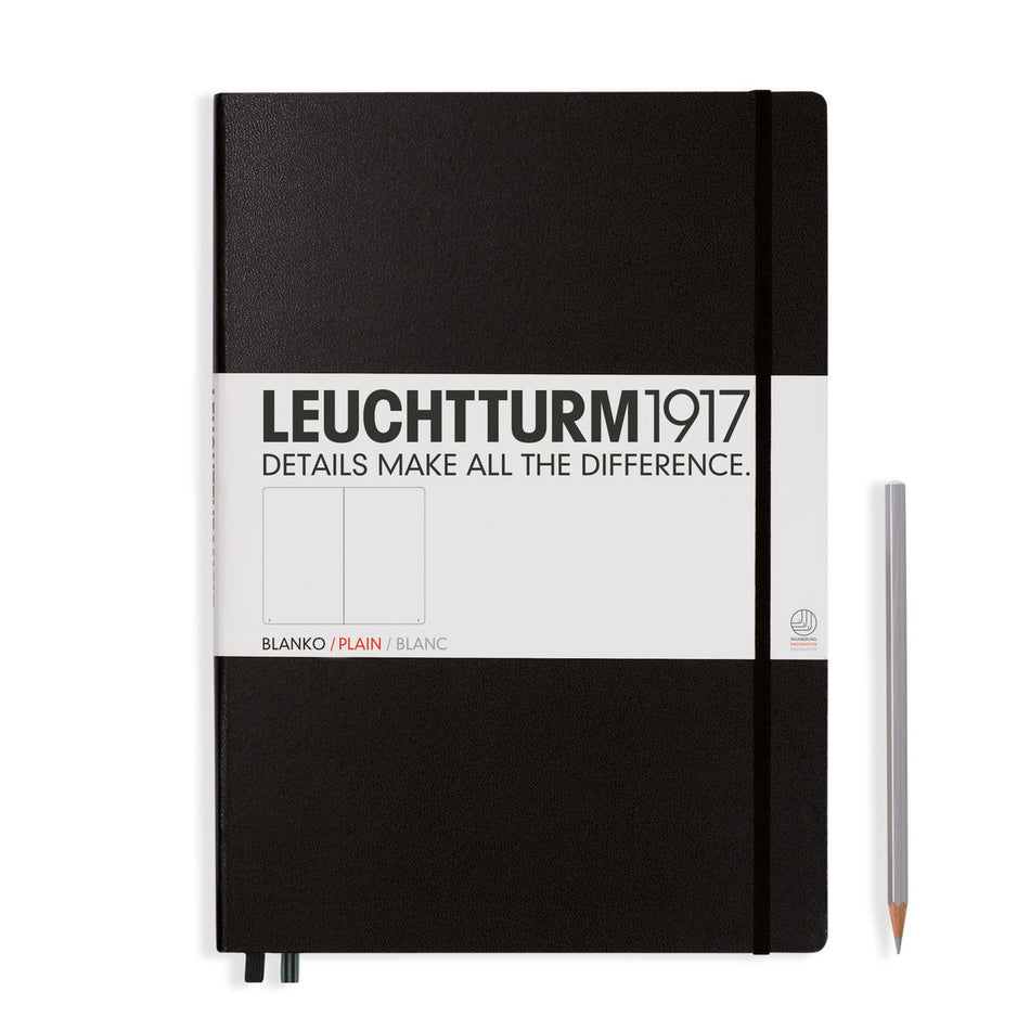 LEUCHTTURM1917 Notebook Master (A4+) Hardcover, 235 Numbered Pages, Plain - Black