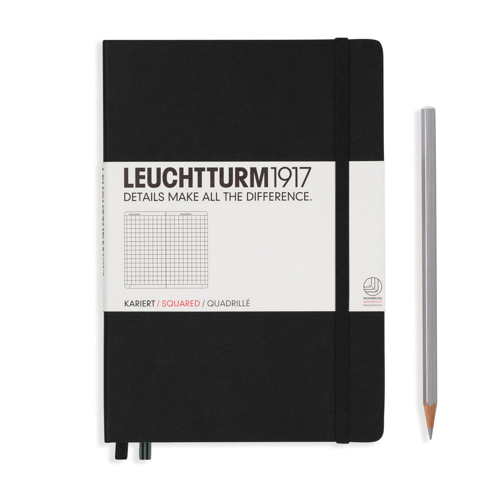 LEUCHTTURM1917 Notebook Medium (A5) Hardcover, 249 Numbered Pages, Squared - Black