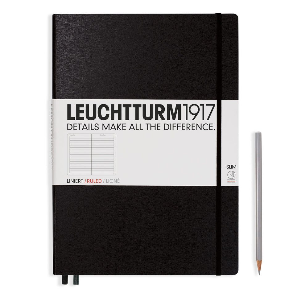 LEUCHTTURM1917 Notebook Master Slim (A4+) Hardcover, 121 Numbered Pages, Ruled - Black