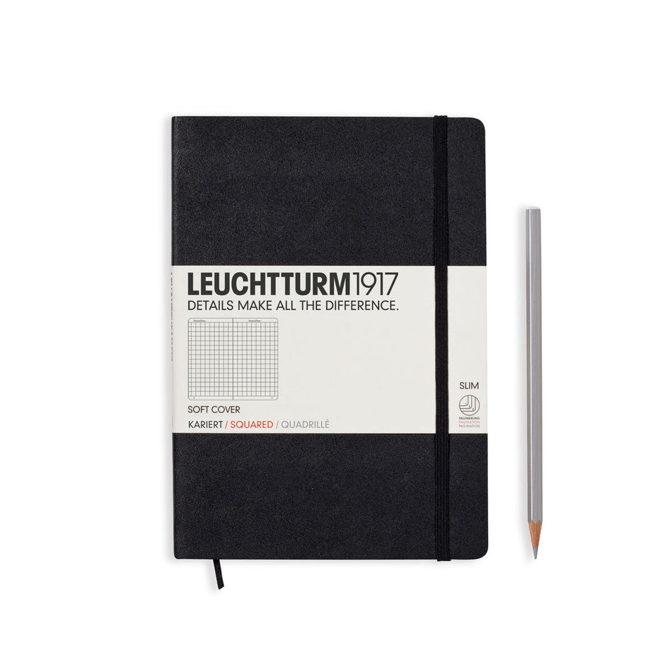 LEUCHTTURM1917 Notebook Medium (A5) Softcover, 121 Numbered Pages, Squared - Black