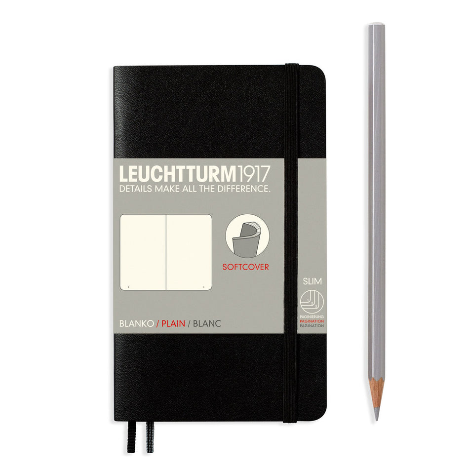 LEUCHTTURM1917 Notebook Pocket (A6) Softcover, 121 Numbered Pages, Plain - Black