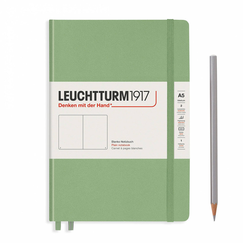 LEUCHTTURM1917 Notebook Medium (A5) Plain, Hardcover, 251 Numbered Pages, Muted Colours - Sage