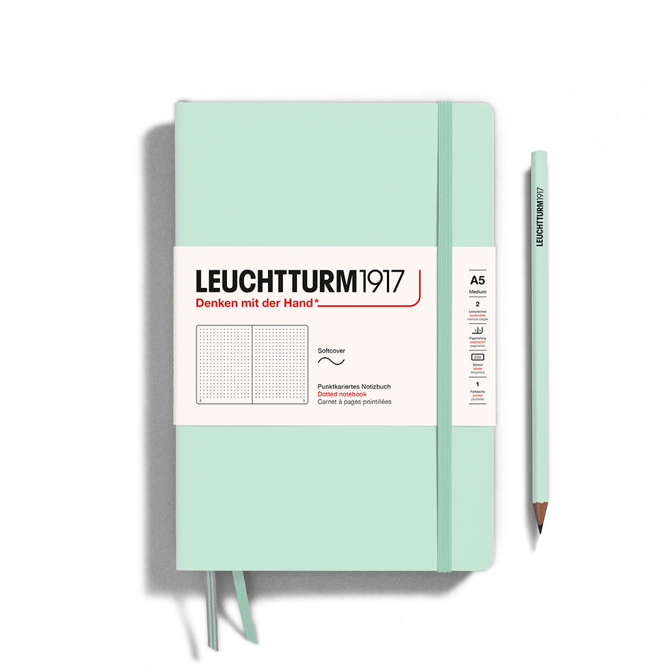 LEUCHTTURM1917 Notebook Softcover Medium (A5), 123 pages, Dotted - Mint Green