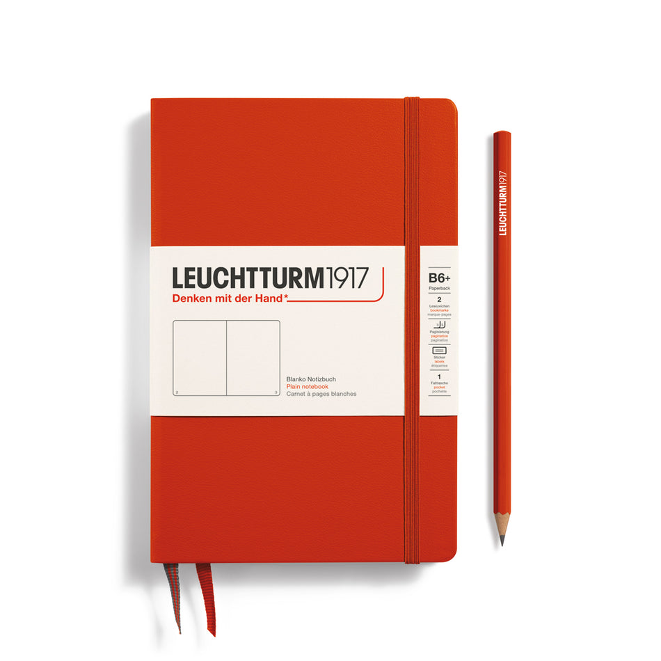 LEUCHTTURM1917 Notebook Hardcover Paperback (B6+), Plain, 219 pages - Fox Red