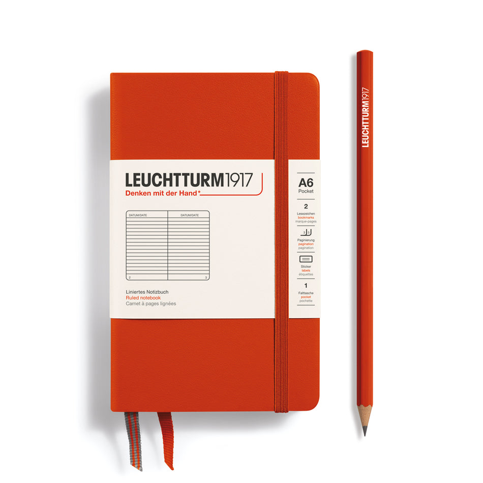 LEUCHTTURM1917 Notebook Hardcover Pocket (A6), Ruled, 187 pages - Fox Red