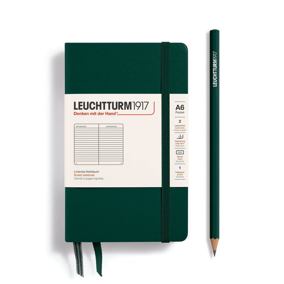 LEUCHTTURM1917 Notebook Hardcover Pocket (A6), Ruled, 187 pages - Forest Green